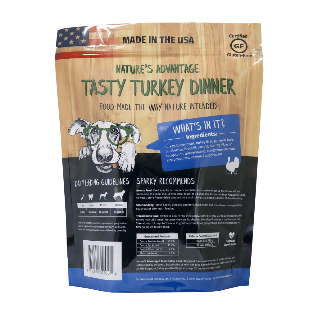 Turkey Dog Food, grain free dog food - Back of Bag