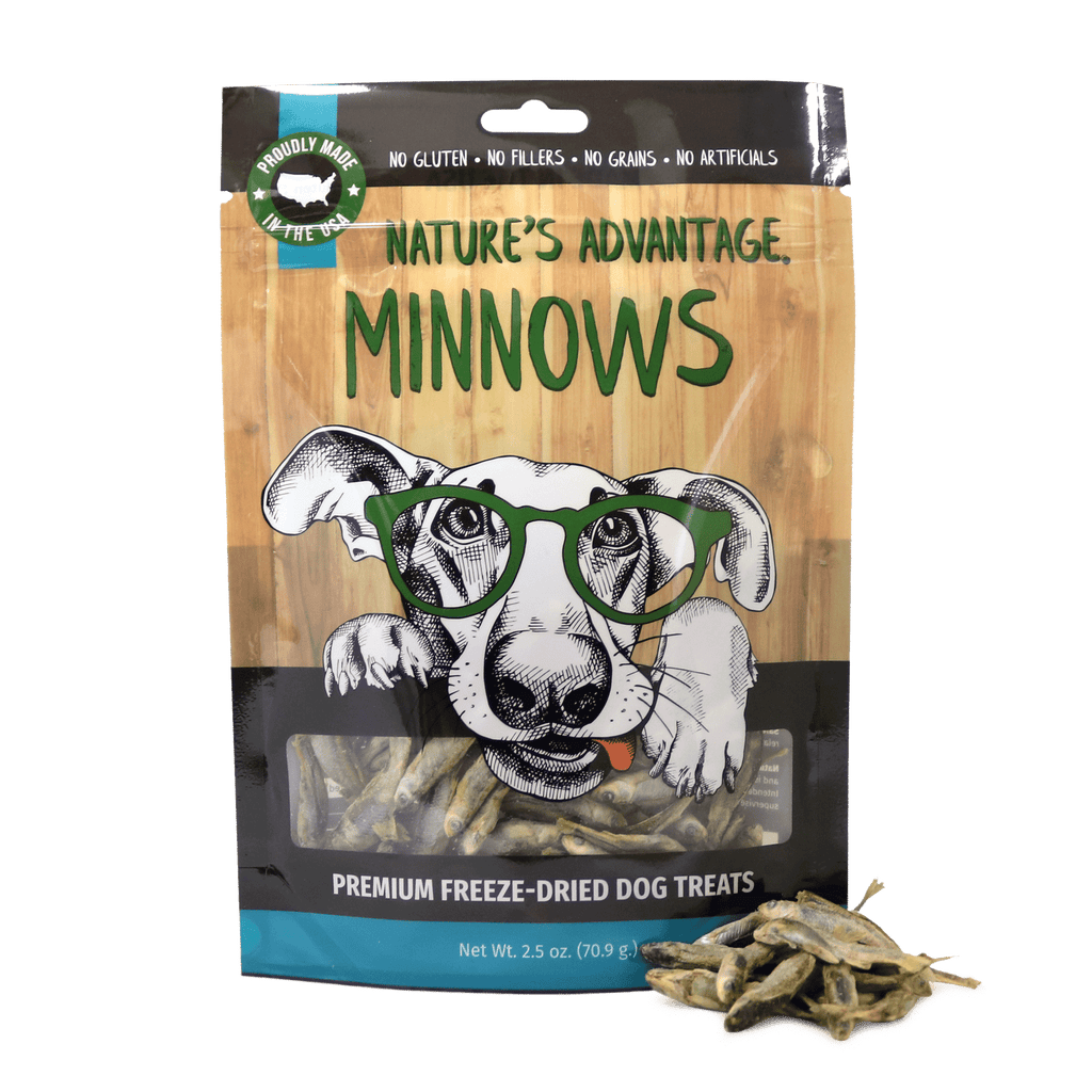 Freeze Dried Minnows Dog Treats - Bag and Product